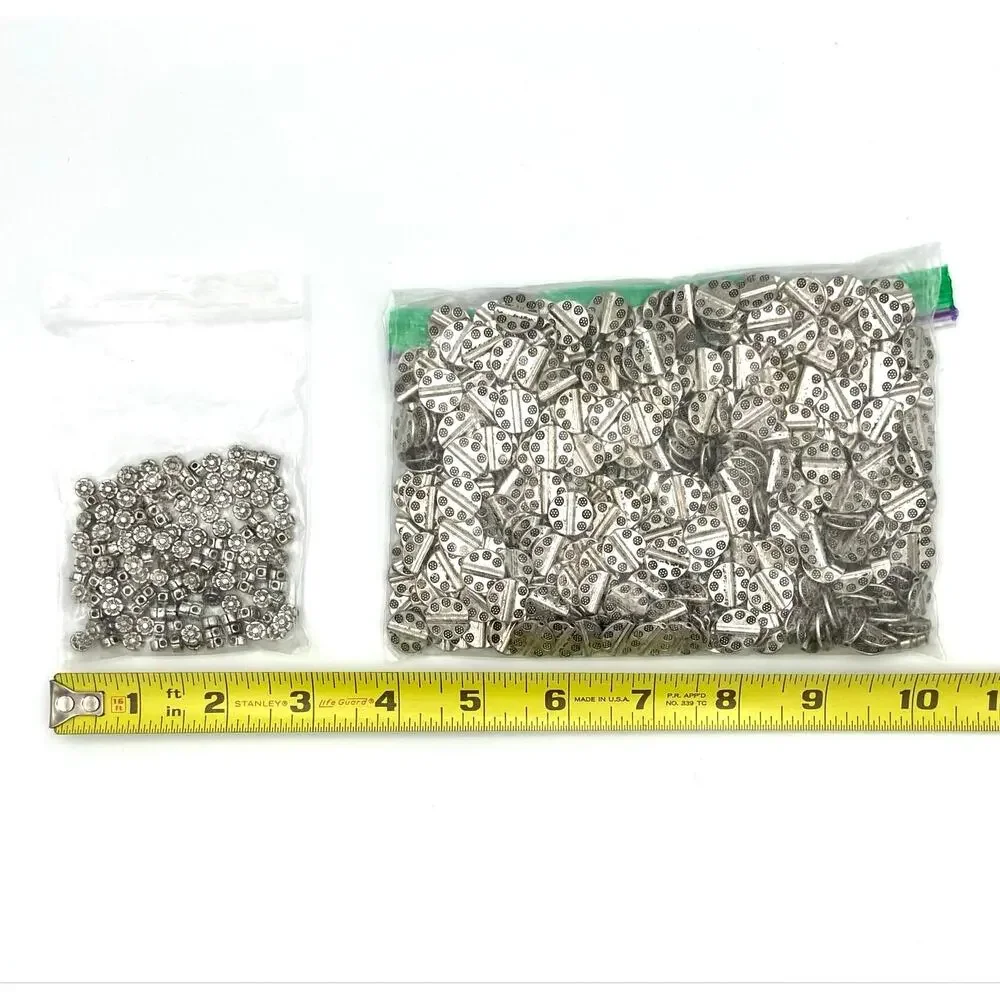 Silver Tone Beads for Jewelry Making Lot 2 lbs 5.4 oz Tube Oval Circle Flower